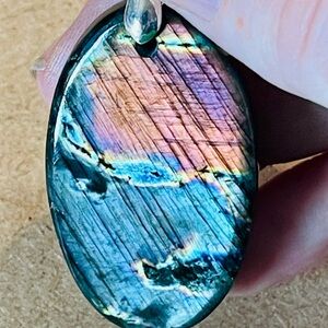 Gorgeous Pink, Orange, Blue Labradorite Pendant Necklace